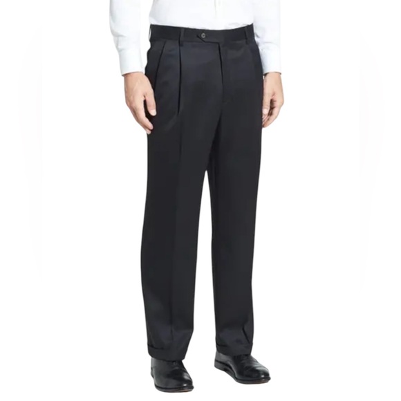 BURBERRY LONDON BLACK CAREERWEAR MENS DRESS PANTS CUFFED PLEATED 34